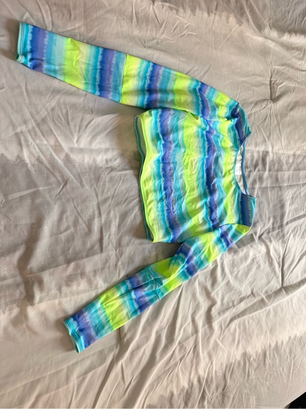 Kids Tie-Dye Long Sleeve Crop Top - Blue & Green